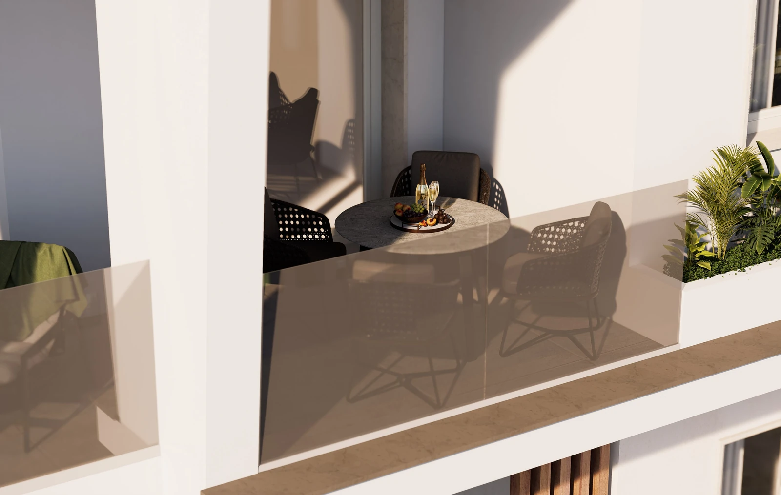 Terrazza arredata con parapetto in vetro satinato
