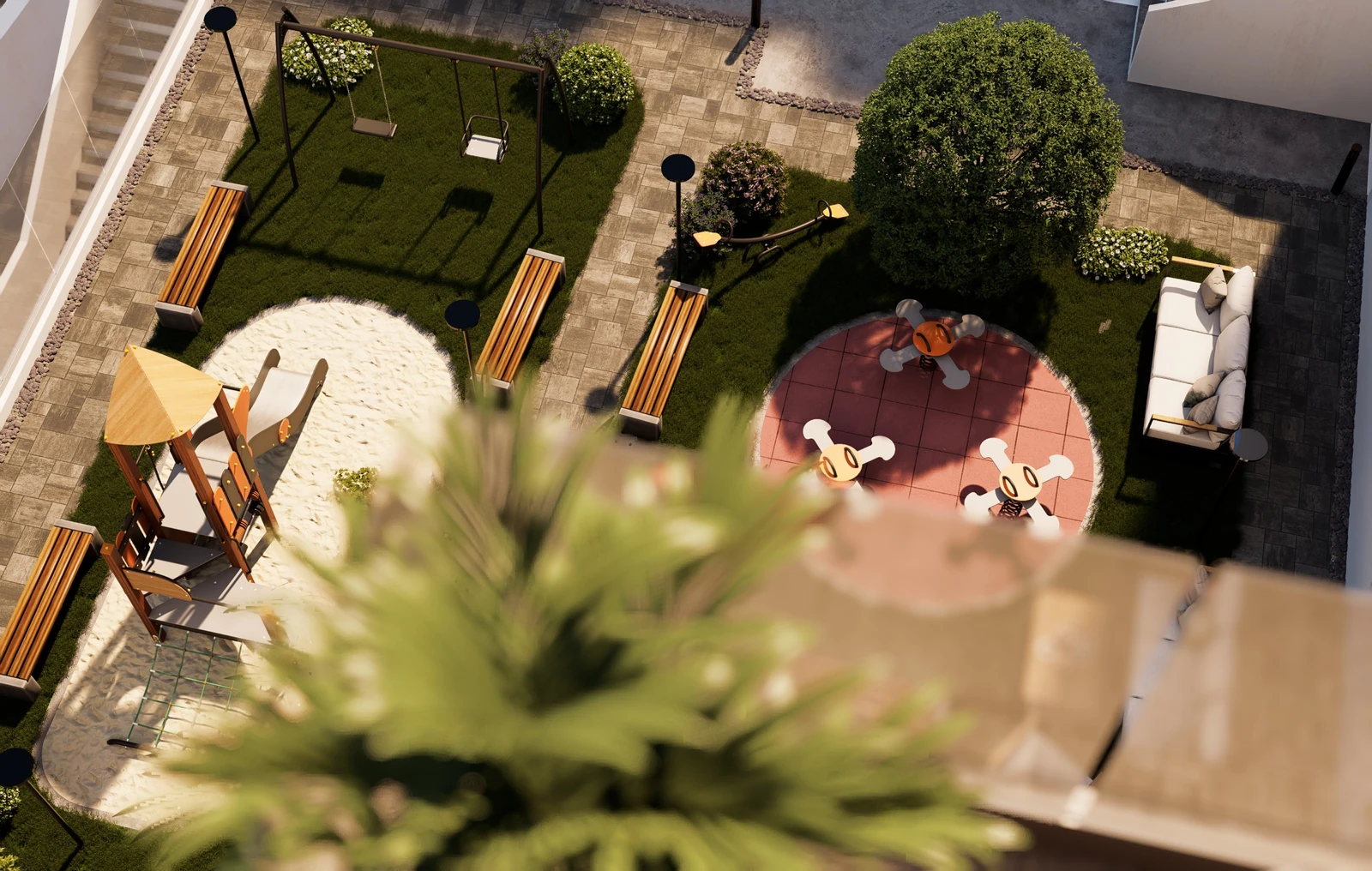 Percorsi e aiuole del giardino interno
