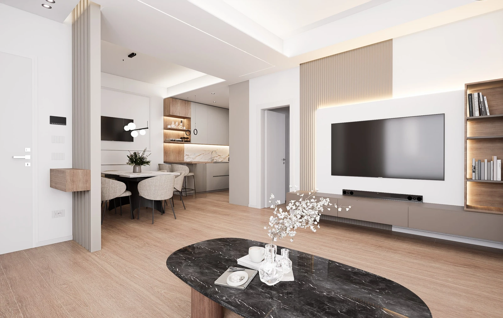 Render della zona giorno, Appartamento 3