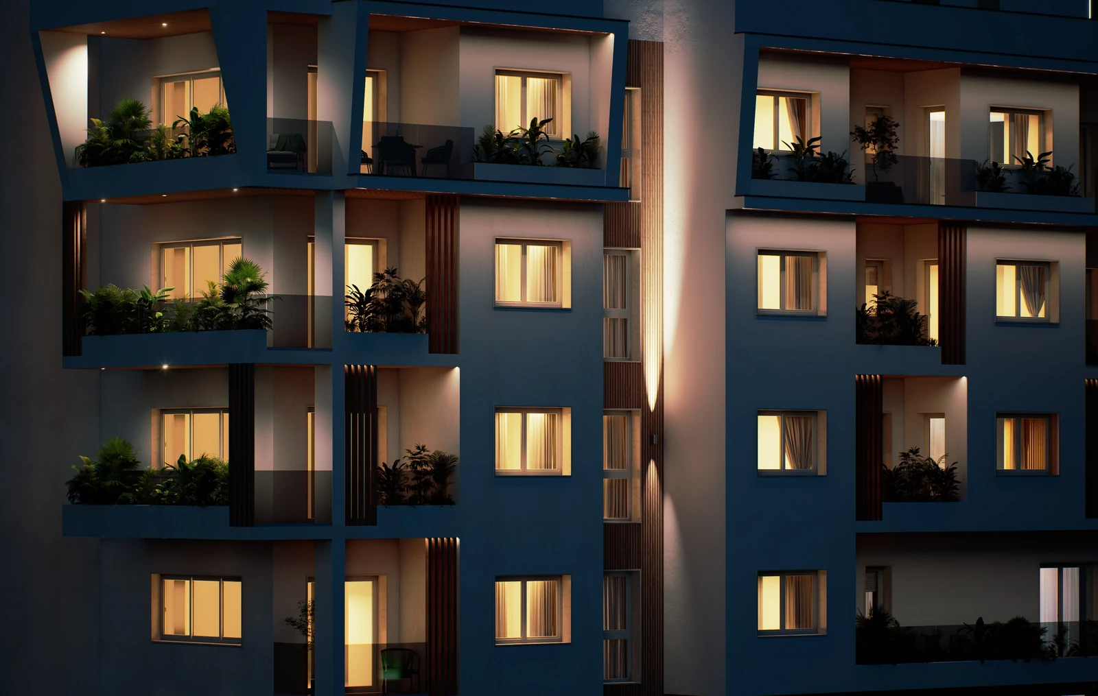 Render notturno del fronte su strada