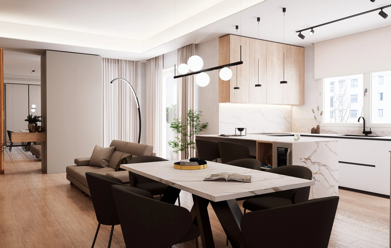 Render della zona giorno, Appartamento 4