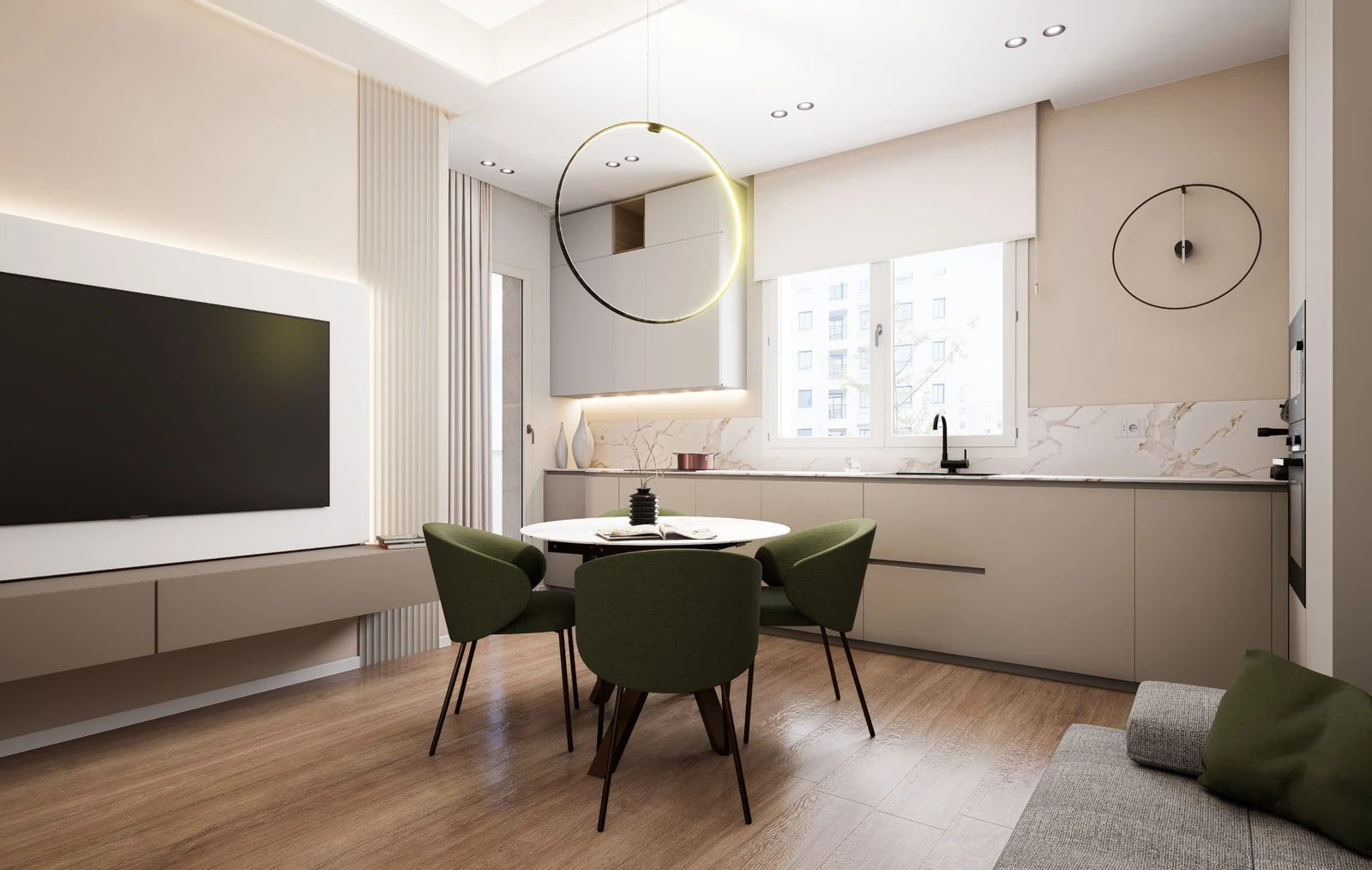 Render della zona giorno, Appartamento 5